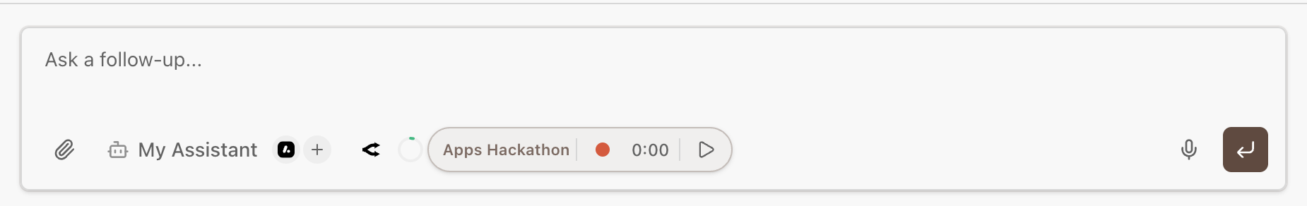 Archestra chat input showing the Apps Hackathon recording controls