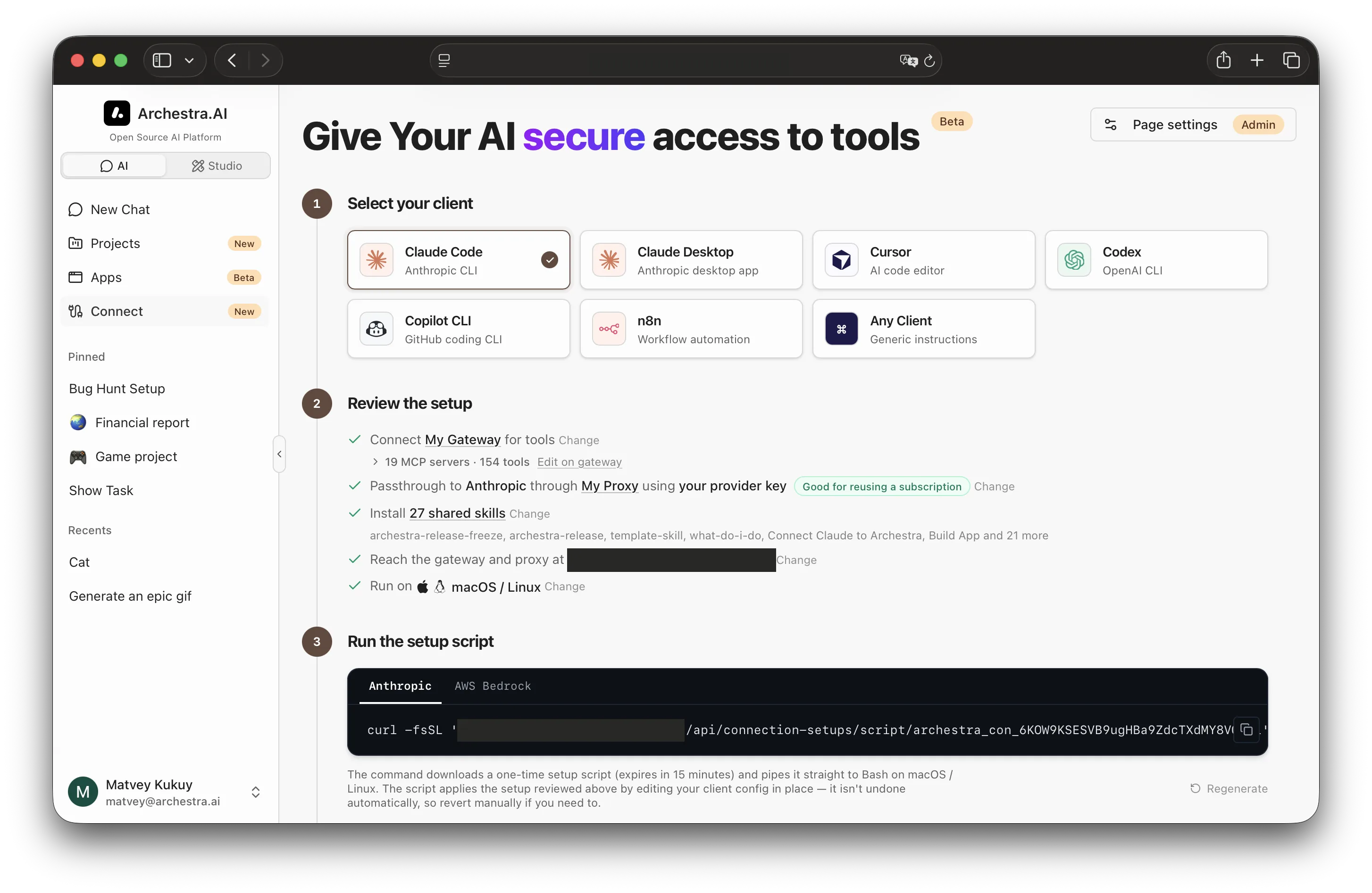 The New Connect page in Archestra.