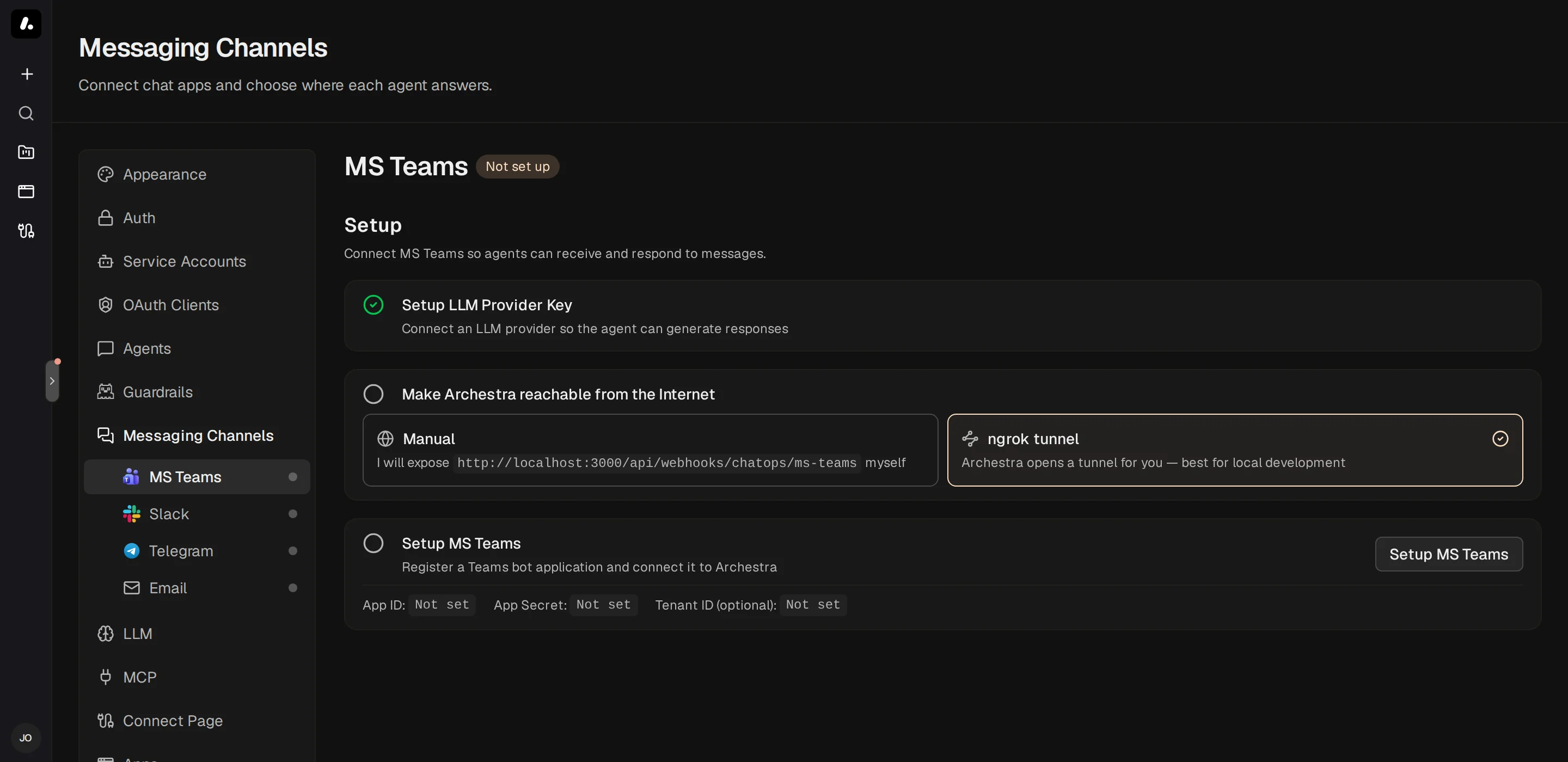 The Microsoft Teams setup steps in Settings