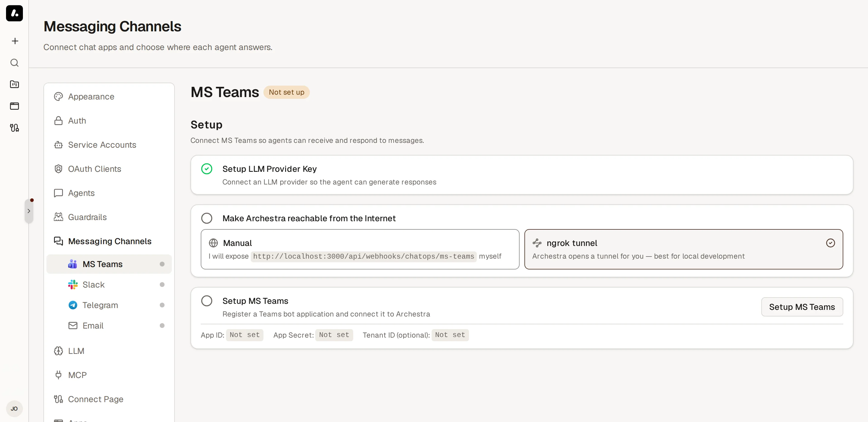 The Microsoft Teams setup steps in Settings