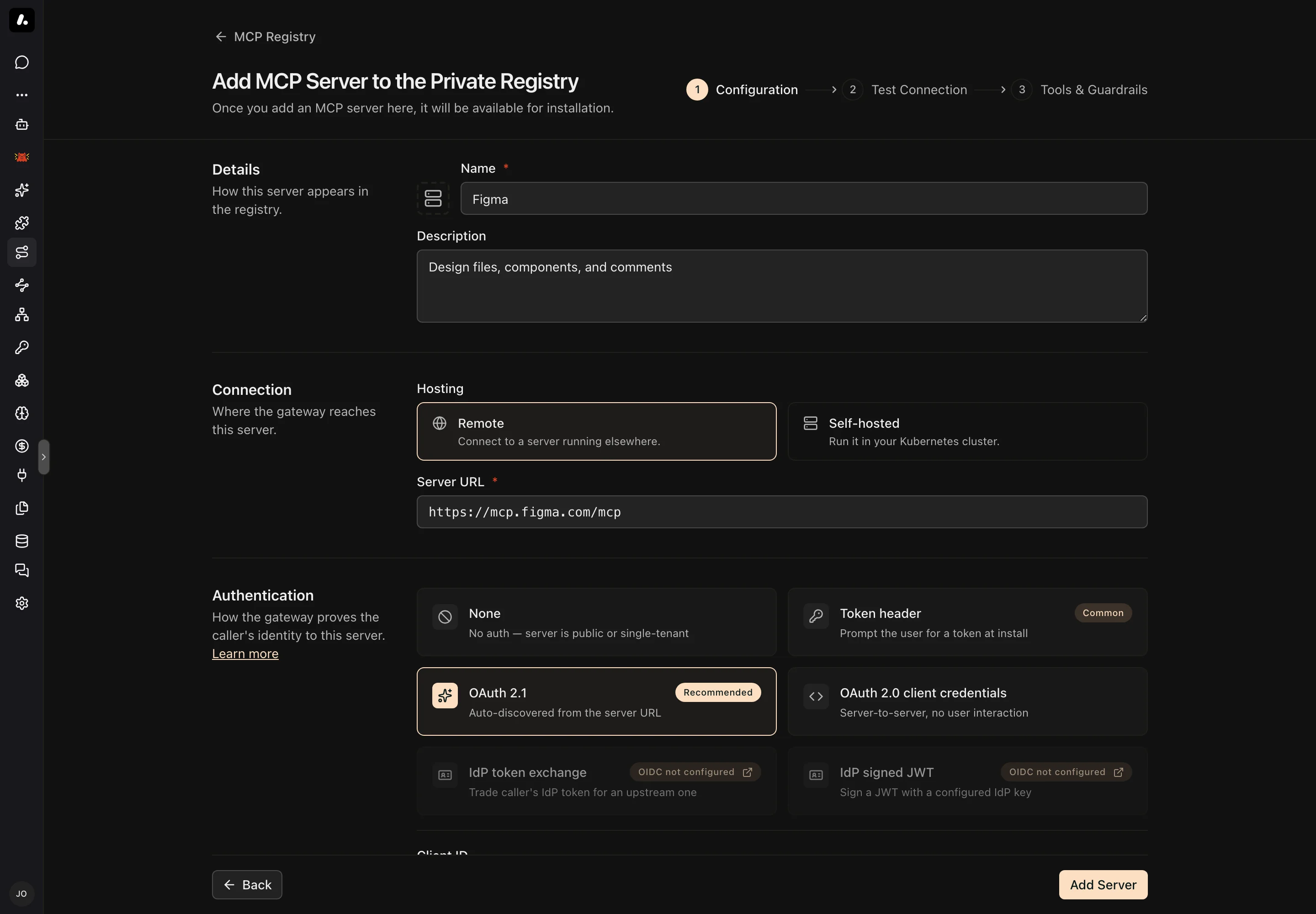 Adding a remote server with OAuth 2.1 sign-in