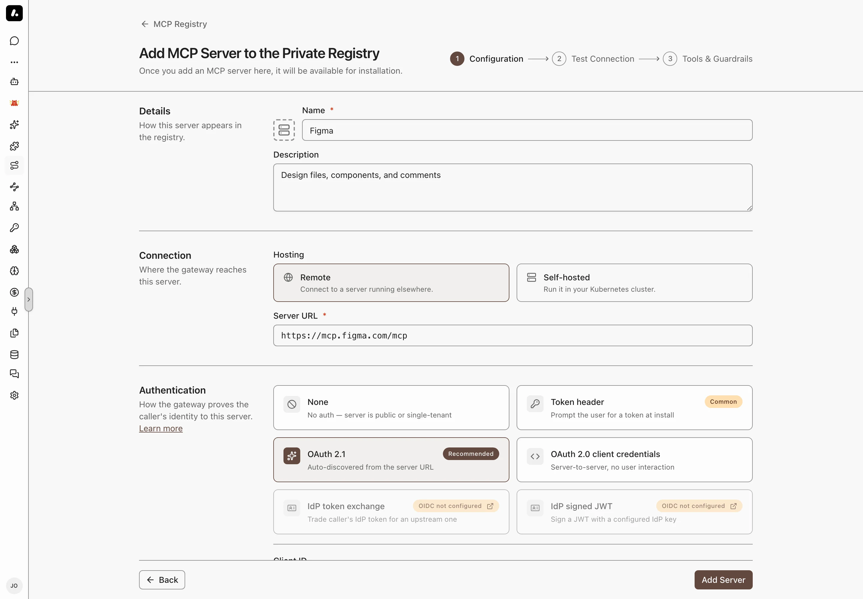 Adding a remote server with OAuth 2.1 sign-in