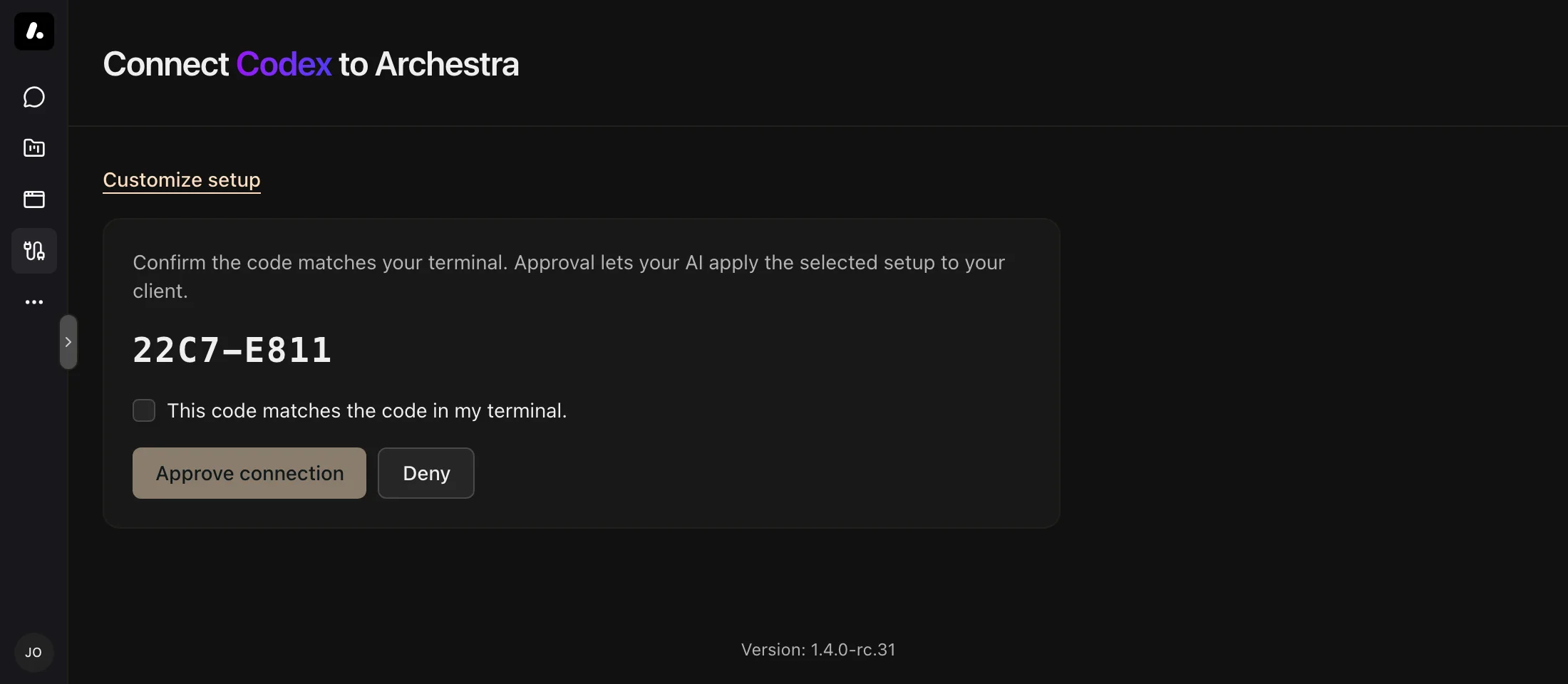 The browser approval page with a code to match against the terminal