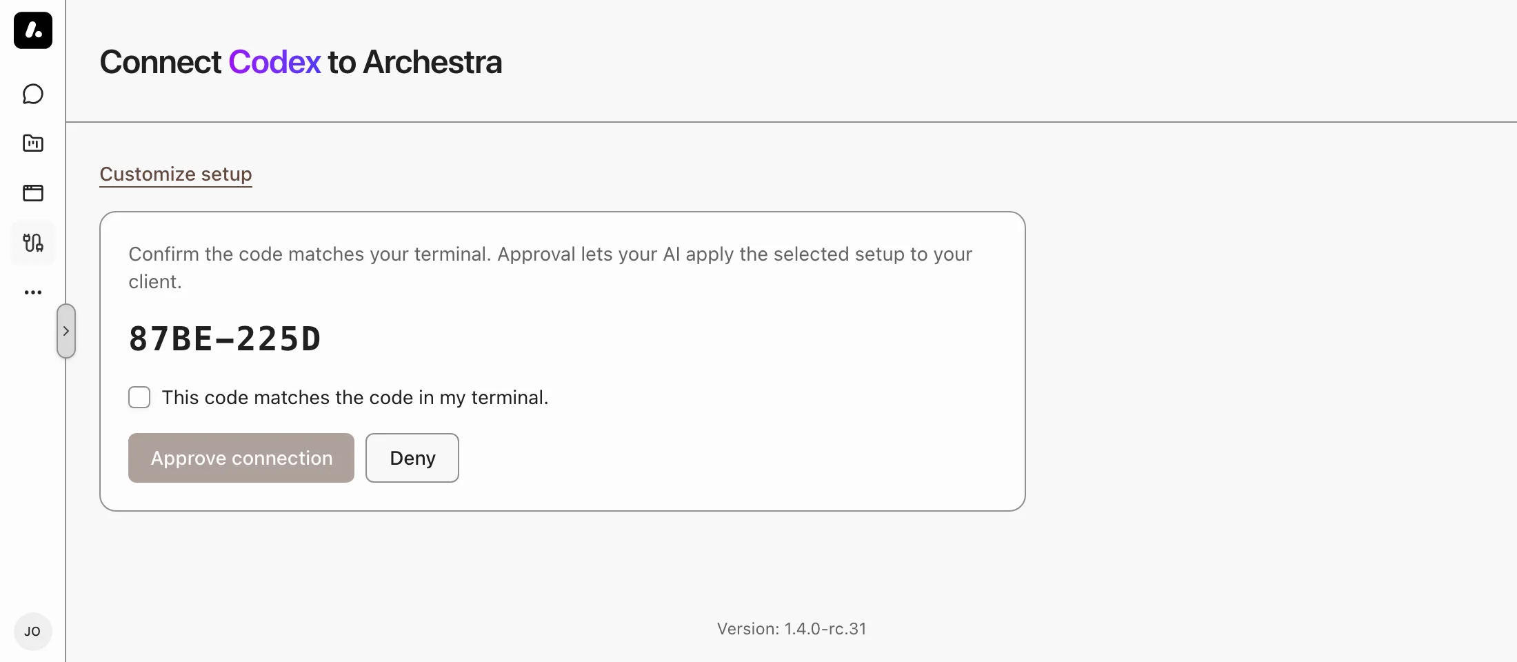 The browser approval page with a code to match against the terminal