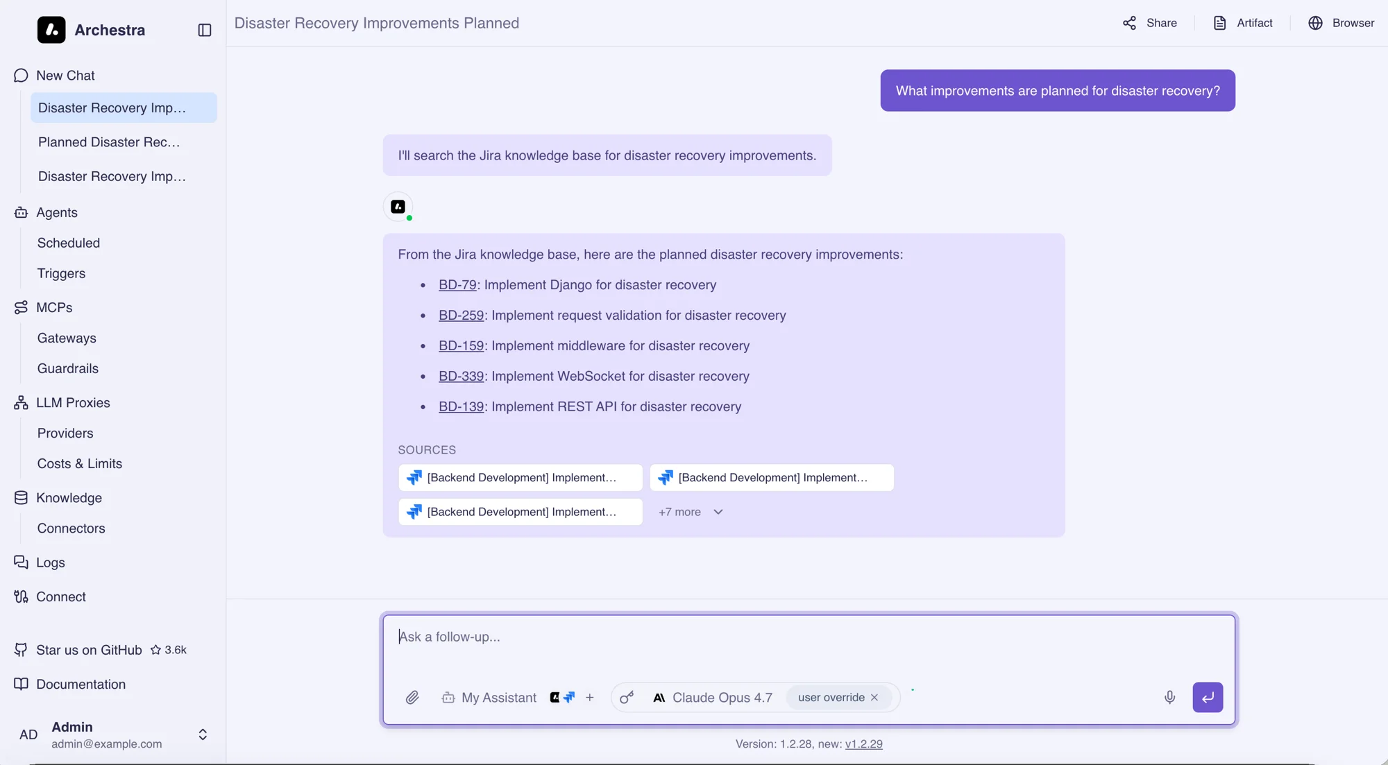 Agent answering from a Jira Knowledge Base with cited sources