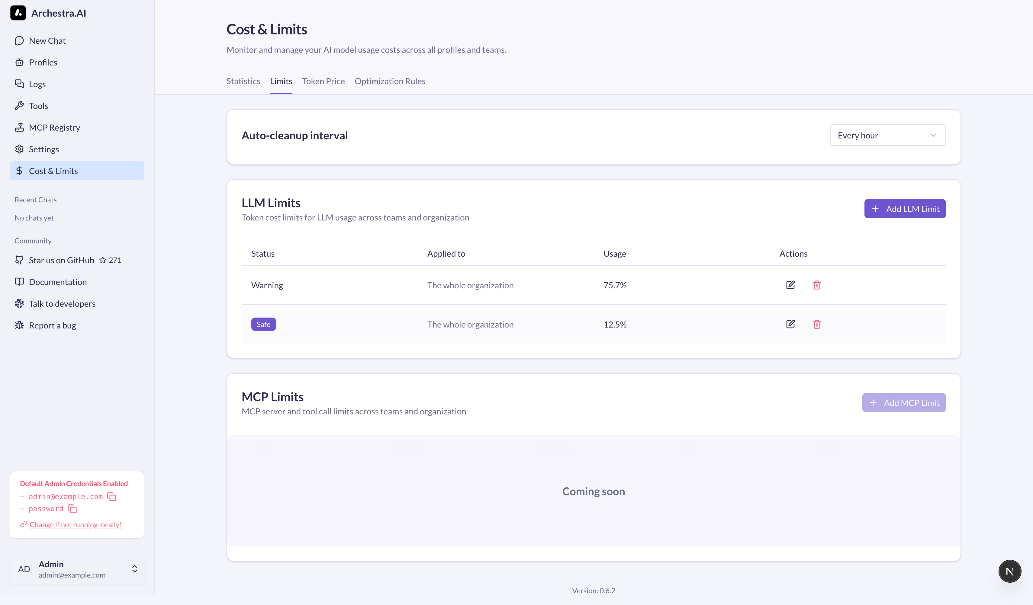 Usage Limits Configuration