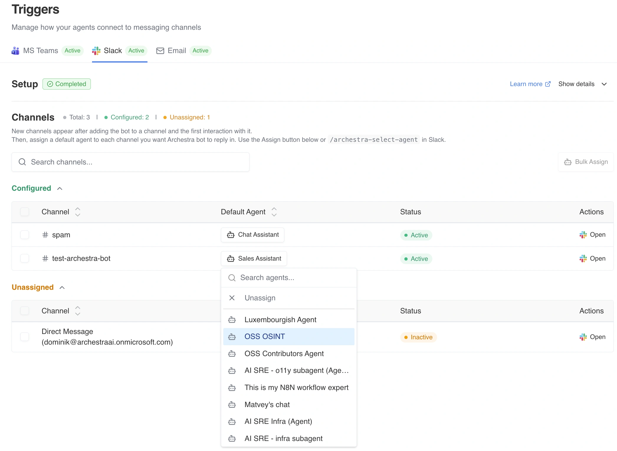 Slack Agent Selection