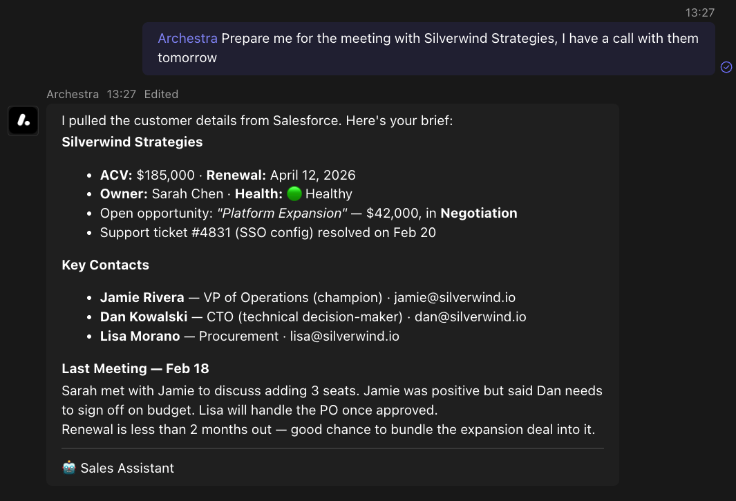Sales assistant in Microsoft Teams chat